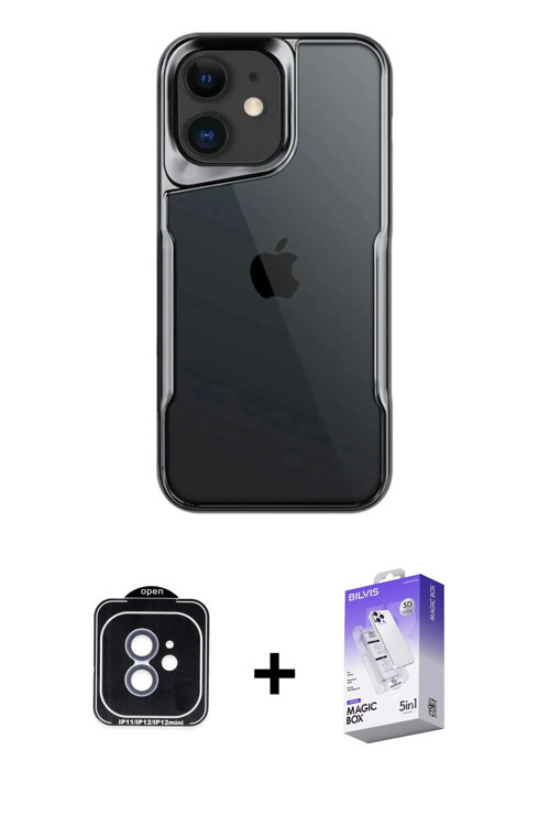 ieg™ iPhone 11 Kılıf Akış Çizgi Koleksiyonu - Siyah Bilvis 5in1 3D Magic Cam Ekran Koruyucu + Mavi P