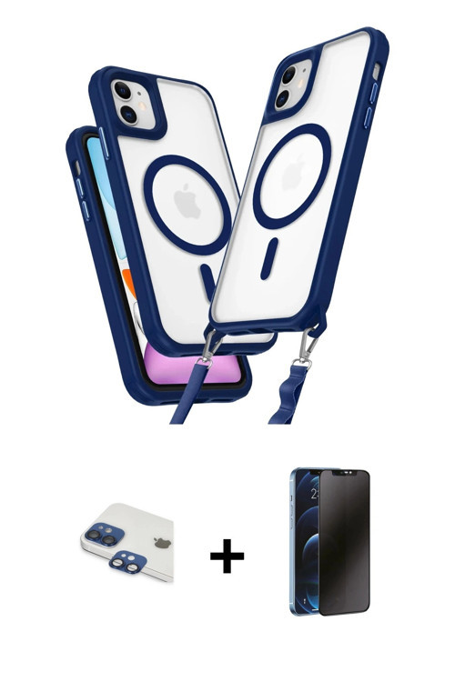 ieg™ iPhone 11 Kılıf Atlas Doku Koleksiyonu - Siyah 3D Antistatik Hayalet Cam Ekran Koruyucu + Laciv
