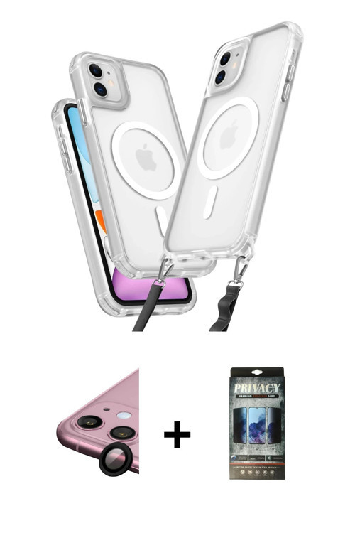 ieg™ iPhone 11 Kılıf Atlas Doku Koleksiyonu - Siyah 34D Hayalet Izgaralı Cam + Siyah Raze Metal Kame