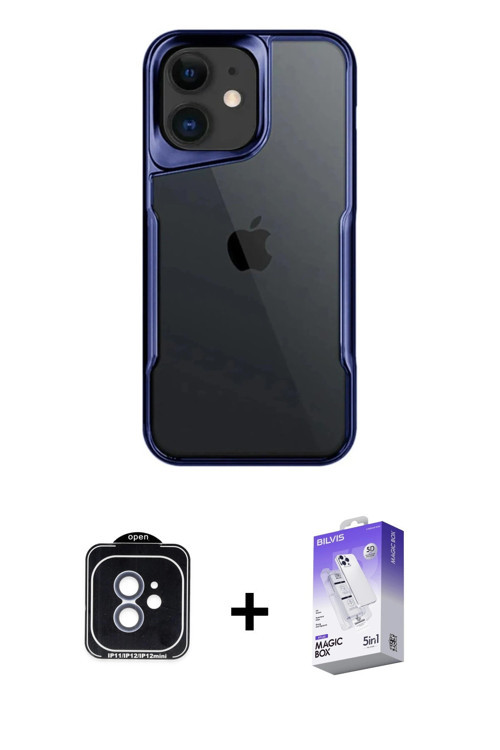 ieg™ iPhone 11 Kılıf Akış Çizgi Koleksiyonu - Siyah Bilvis 5in1 3D Magic Cam Ekran Koruyucu + Mavi P