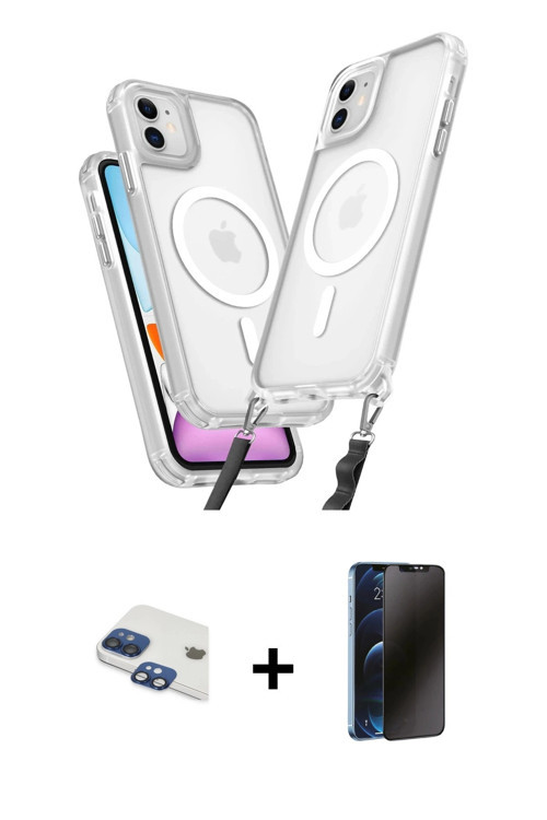 ieg™ iPhone 11 Kılıf Atlas Doku Koleksiyonu - Siyah 3D Antistatik Hayalet Cam Ekran Koruyucu + Laciv