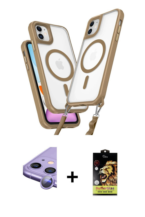 ieg™ iPhone 11 Kılıf Atlas Doku Koleksiyonu - Siyah Buffer Cam Ekran Koruyucu + Mor Raze Metal Kamer