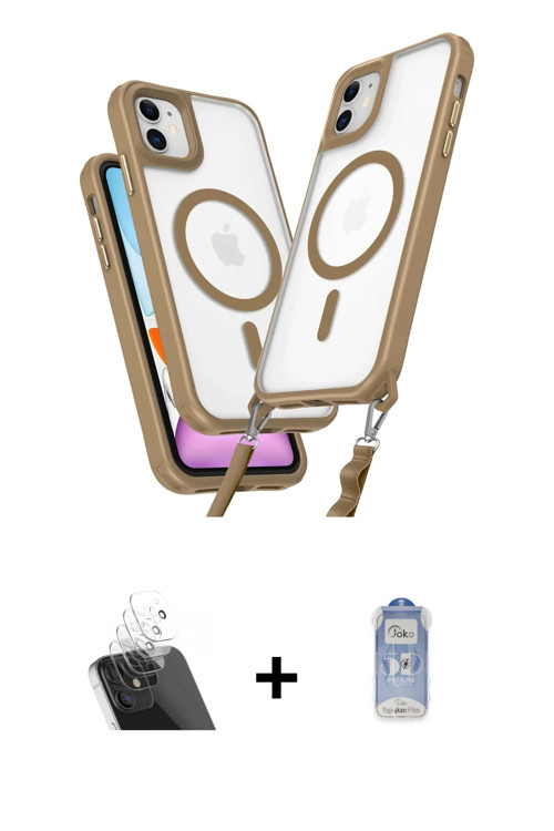 ieg™ iPhone 11 Kılıf Atlas Doku Koleksiyonu - Siyah Joko Magic 5D Cam + Şeffaf Kamera Lens Koruma Ca