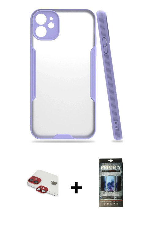 ieg™ iPhone 11 Kılıf Atlas Asil Serisi - Siyah 34D Hayalet Izgaralı Cam + Kırmızı Pers Alüminyum Kam