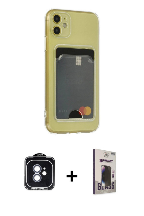 ieg™ iPhone 11 Kılıf Doruk Klasik Koleksiyonu - Siyah Bilvis Hayalet Cam Ekran Koruyucu + Mavi PVD M