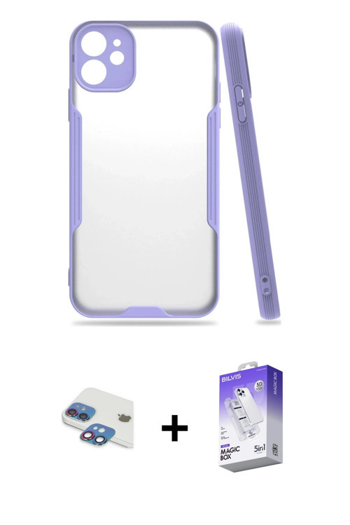 ieg™ iPhone 11 Kılıf Atlas Asil Serisi - Siyah Bilvis 5in1 3D Magic Cam Ekran Koruyucu + Gökkuşağı P