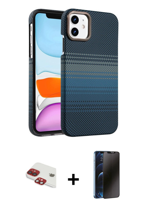 ieg™ iPhone 11 Kılıf Doruk Serisi - Siyah 3D Antistatik Hayalet Cam Ekran Koruyucu + Kırmızı Pers Al