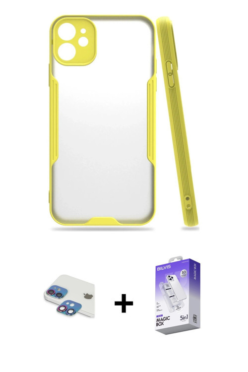 ieg™ iPhone 11 Kılıf Atlas Asil Serisi - Siyah Bilvis 5in1 3D Magic Cam Ekran Koruyucu + Gökkuşağı P