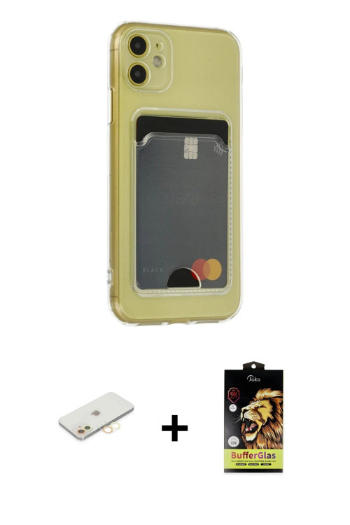 ieg™ iPhone 11 Kılıf Doruk Klasik Koleksiyonu - Siyah Buffer Cam Ekran Koruyucu + Sarı Renkli Kamera