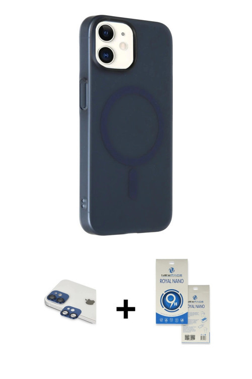 ieg™ iPhone 11 Kılıf Çekirdek Modern Prime - Şeffaf Royal Nano Ekran Koruyucu + Lacivert Pers Alümin