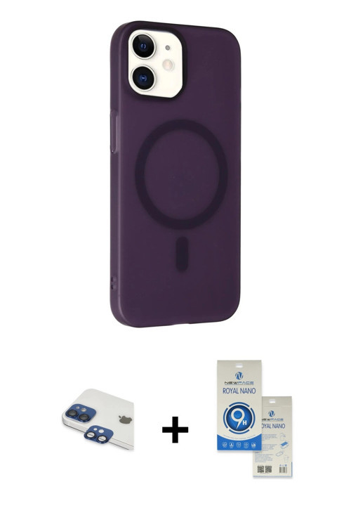 ieg™ iPhone 11 Kılıf Çekirdek Modern Prime - Şeffaf Royal Nano Ekran Koruyucu + Lacivert Pers Alümin