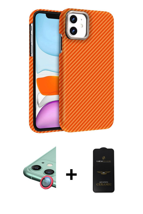 ieg™ iPhone 11 Kılıf Doruk Serisi - Siyah 6D Antistatik Mat Seramik Hayalet Nano Ekran Koruyucu + Kı