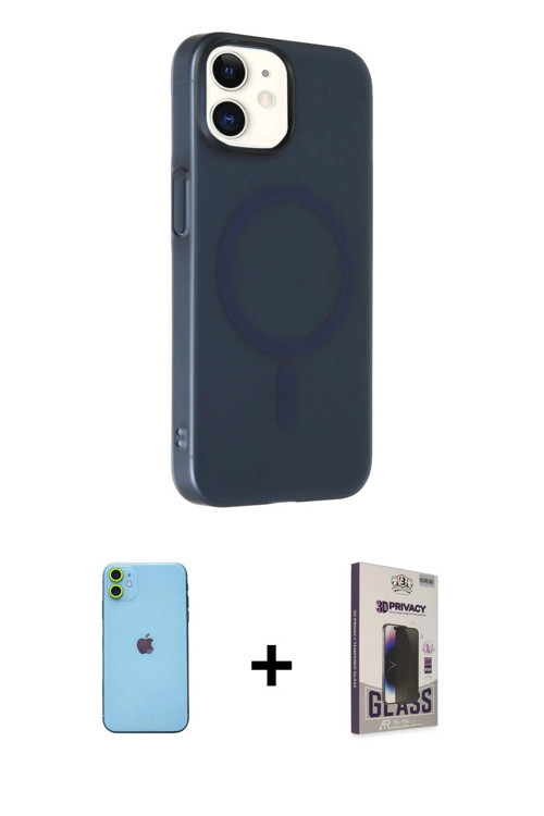 ieg™ iPhone 11 Kılıf Çekirdek Modern Prime - Siyah Bilvis Hayalet Cam Ekran Koruyucu + Yeşil Neon Fo