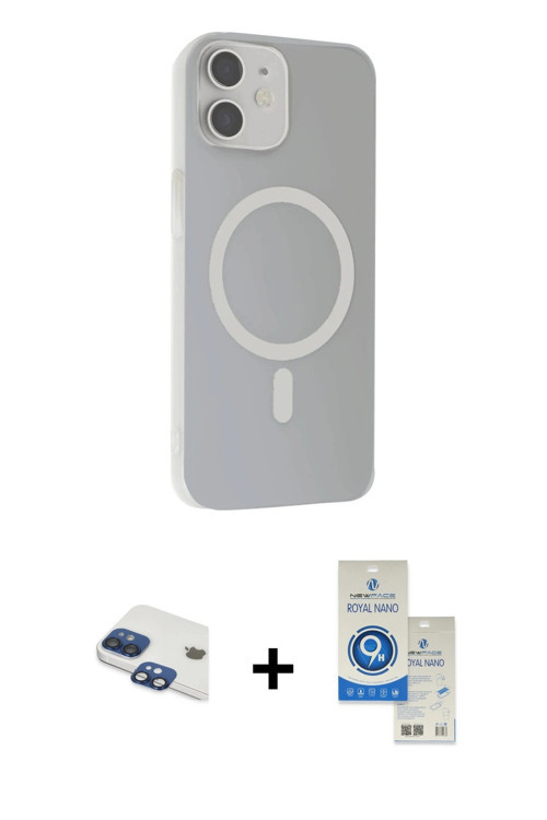 ieg™ iPhone 11 Kılıf Çekirdek Modern Prime - Şeffaf Royal Nano Ekran Koruyucu + Lacivert Pers Alümin