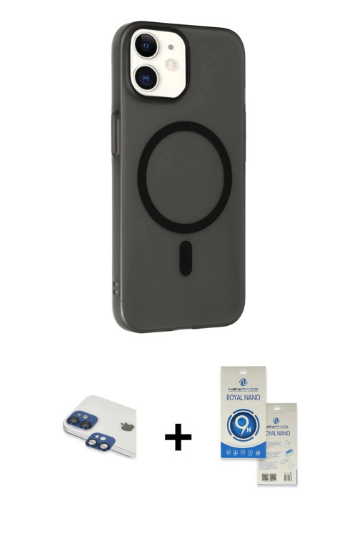 ieg™ iPhone 11 Kılıf Çekirdek Modern Prime - Şeffaf Royal Nano Ekran Koruyucu + Lacivert Pers Alümin