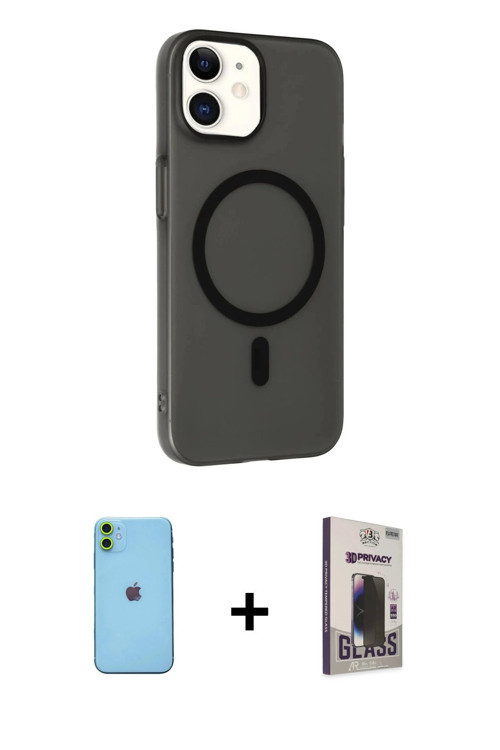 ieg™ iPhone 11 Kılıf Çekirdek Modern Prime - Siyah Bilvis Hayalet Cam Ekran Koruyucu + Yeşil Neon Fo