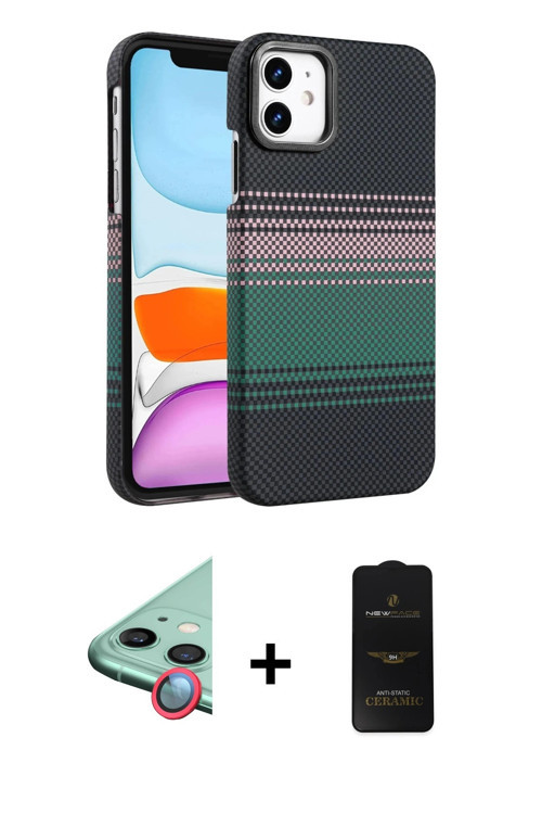 ieg™ iPhone 11 Kılıf Doruk Serisi - Siyah 6D Antistatik Mat Seramik Hayalet Nano Ekran Koruyucu + Kı
