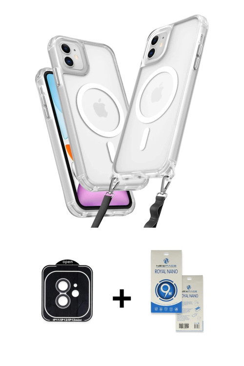 ieg™ iPhone 11 Kılıf Atlas Doku Koleksiyonu - Şeffaf Royal Nano Ekran Koruyucu + Siyah PVD Metal Kam