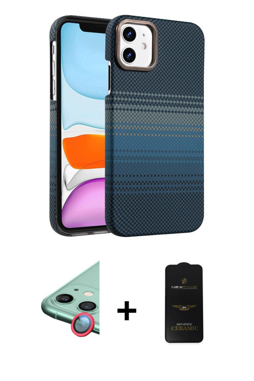 ieg™ iPhone 11 Kılıf Doruk Serisi - Siyah 6D Antistatik Mat Seramik Hayalet Nano Ekran Koruyucu + Kı