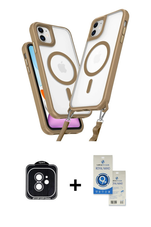 ieg™ iPhone 11 Kılıf Atlas Doku Koleksiyonu - Şeffaf Royal Nano Ekran Koruyucu + Siyah PVD Metal Kam