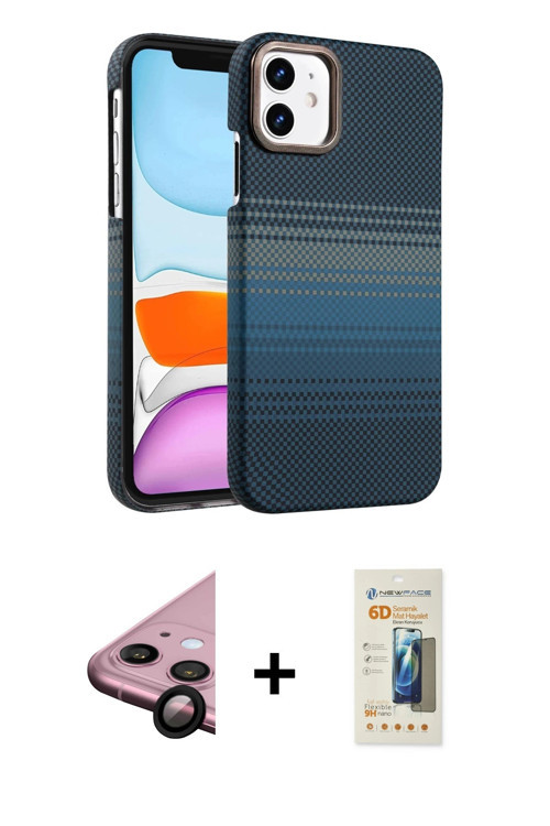 ieg™ iPhone 11 Kılıf Doruk Serisi - Siyah 6D Mat Seramik Hayalet Nano Ekran Koruyucu + Siyah Raze Me