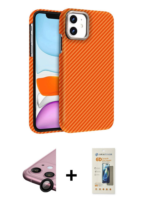 ieg™ iPhone 11 Kılıf Doruk Serisi - Siyah 6D Mat Seramik Hayalet Nano Ekran Koruyucu + Siyah Raze Me