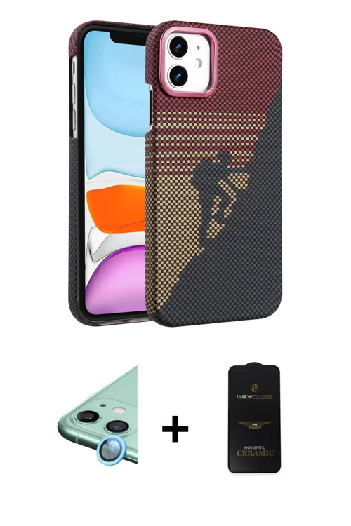 ieg™ iPhone 11 Kılıf Doruk Serisi - Siyah 6D Antistatik Mat Seramik Hayalet Nano Ekran Koruyucu + Ma