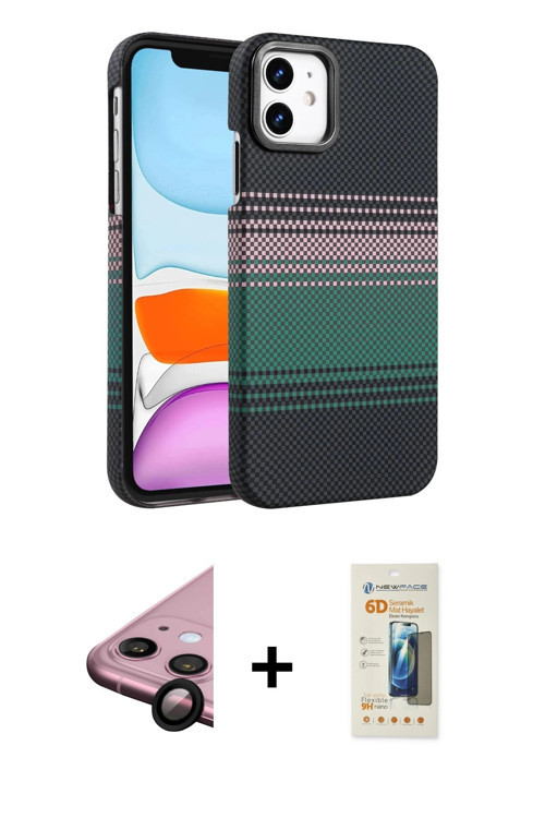 ieg™ iPhone 11 Kılıf Doruk Serisi - Siyah 6D Mat Seramik Hayalet Nano Ekran Koruyucu + Siyah Raze Me