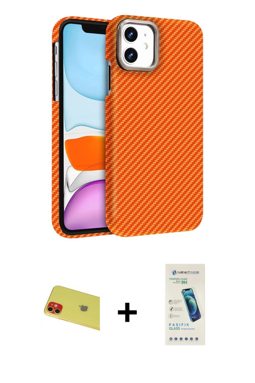 ieg™ iPhone 11 Kılıf Doruk Serisi - Şeffaf Pasifik Cam Ekran Koruyucu + Kırmızı Rainbow Kamera Lens