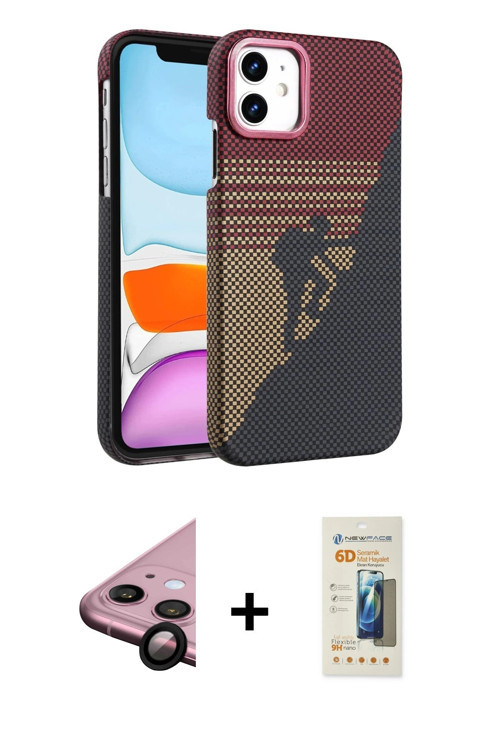 ieg™ iPhone 11 Kılıf Doruk Serisi - Siyah 6D Mat Seramik Hayalet Nano Ekran Koruyucu + Siyah Raze Me