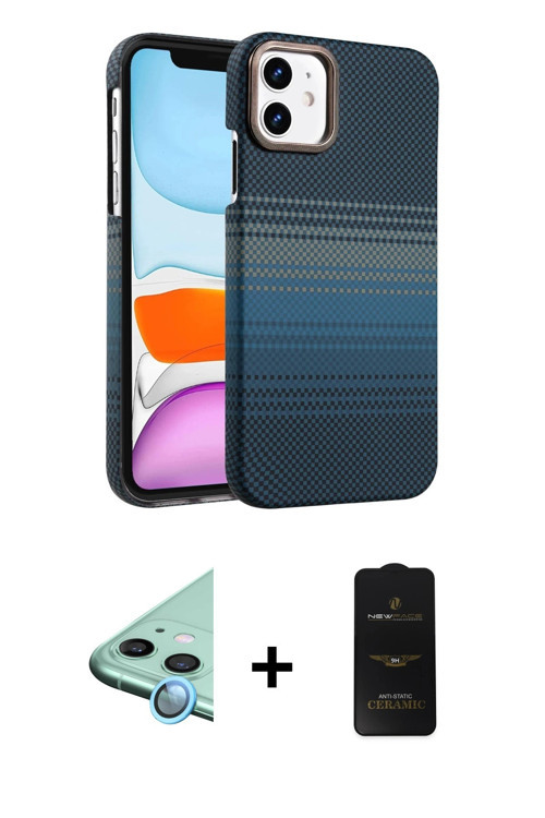 ieg™ iPhone 11 Kılıf Doruk Serisi - Siyah 6D Antistatik Mat Seramik Hayalet Nano Ekran Koruyucu + Ma