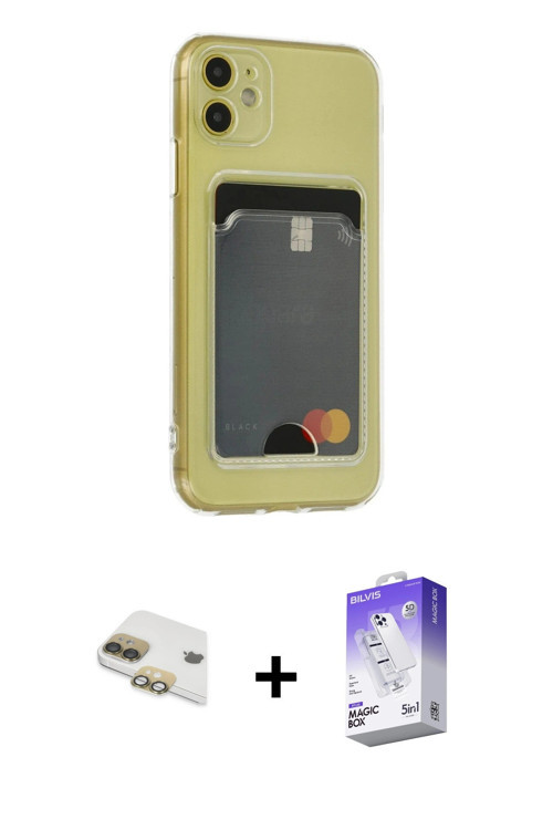ieg™ iPhone 11 Kılıf Doruk Klasik Koleksiyonu - Siyah Bilvis 5in1 3D Magic Cam Ekran Koruyucu + Gold