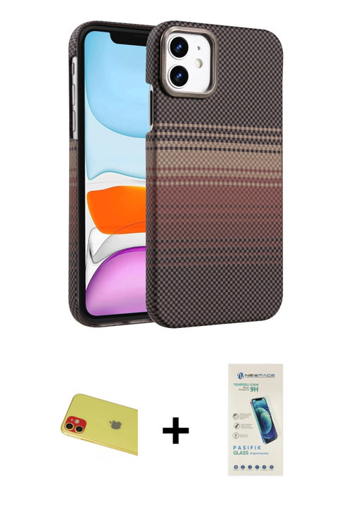 ieg™ iPhone 11 Kılıf Doruk Serisi - Şeffaf Pasifik Cam Ekran Koruyucu + Kırmızı Rainbow Kamera Lens