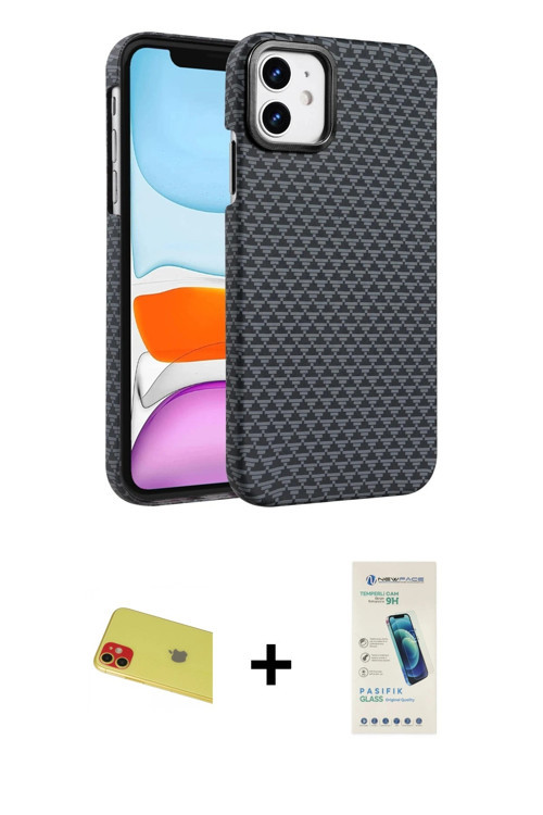 ieg™ iPhone 11 Kılıf Doruk Serisi - Şeffaf Pasifik Cam Ekran Koruyucu + Kırmızı Rainbow Kamera Lens