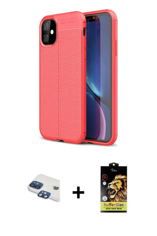 ieg™ iPhone 11 Kılıf Doruk Klasik Özel Seri - Siyah Buffer Cam Ekran Koruyucu + Lacivert Pers Alümin