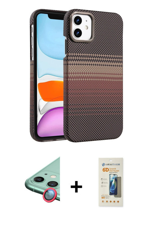 ieg™ iPhone 11 Kılıf Doruk Serisi - Siyah 6D Mat Seramik Hayalet Nano Ekran Koruyucu + Kırmızı Raze