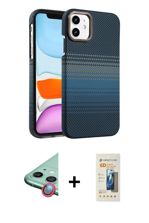 ieg™ iPhone 11 Kılıf Doruk Serisi - Siyah 6D Mat Seramik Hayalet Nano Ekran Koruyucu + Kırmızı Raze