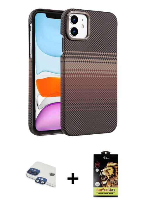 ieg™ iPhone 11 Kılıf Doruk Serisi - Siyah Buffer Cam Ekran Koruyucu + Lacivert Pers Alüminyum Kamera