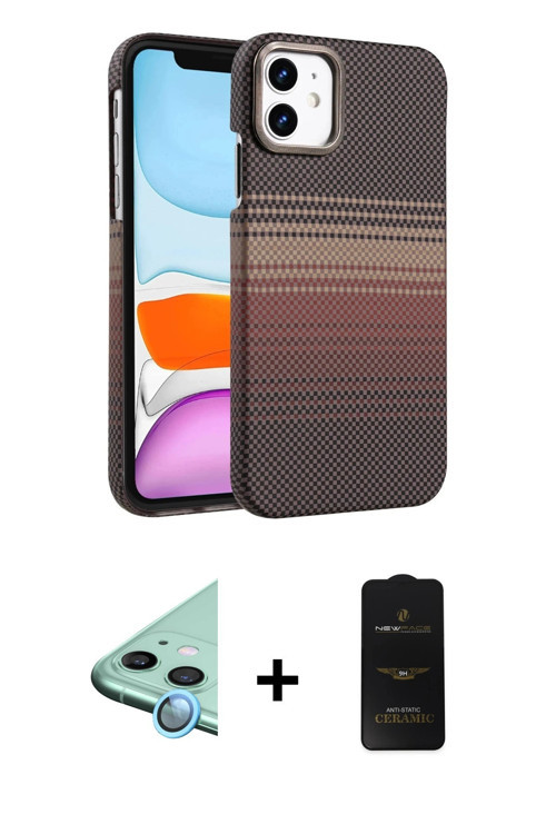 ieg™ iPhone 11 Kılıf Doruk Serisi - Siyah 6D Antistatik Mat Seramik Hayalet Nano Ekran Koruyucu + Ma