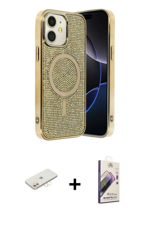 iPhone 11 Kılıf Eksen Çizgi - Siyah Bilvis 3D Mat Cam Ekran Koruyucu + Sarı Renkli Kamera Lens