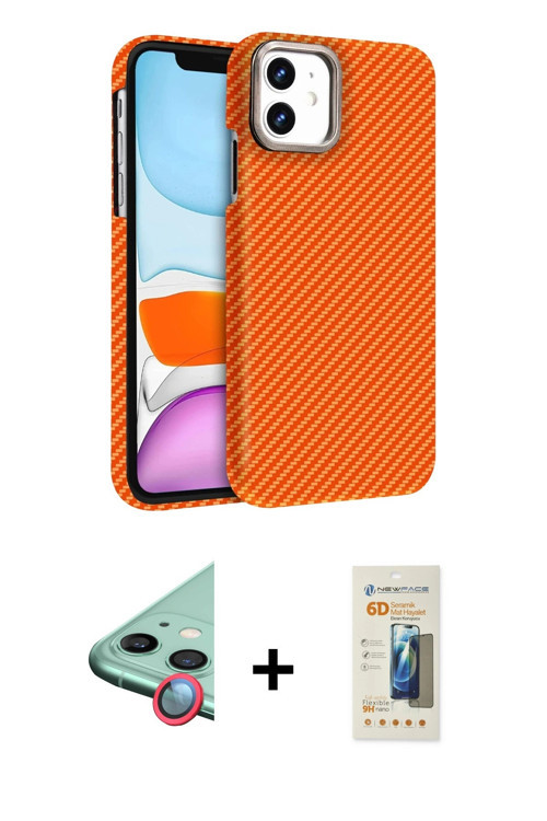 ieg™ iPhone 11 Kılıf Doruk Serisi - Siyah 6D Mat Seramik Hayalet Nano Ekran Koruyucu + Kırmızı Raze