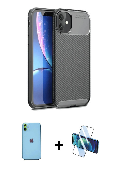 ieg™ iPhone 11 Kılıf Eksen Form Prime - Siyah 3D Antistatik Seramik Nano Ekran Koruyucu + Yeşil Neon