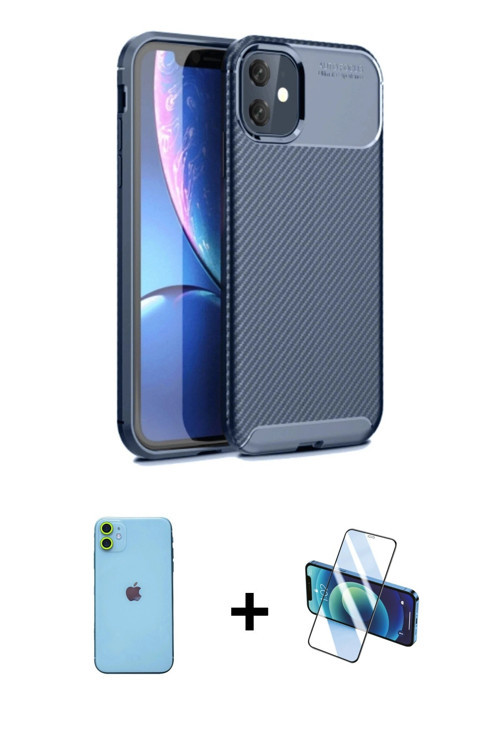 ieg™ iPhone 11 Kılıf Eksen Form Prime - Siyah 3D Antistatik Seramik Nano Ekran Koruyucu + Yeşil Neon