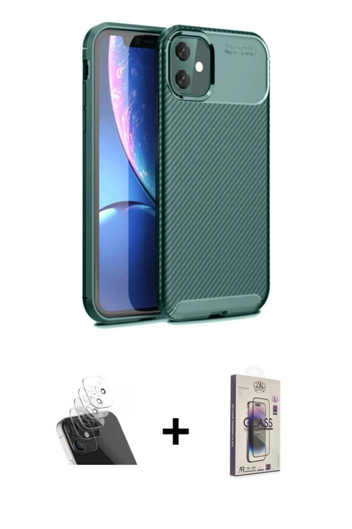 ieg™ iPhone 11 Kılıf Eksen Form Prime - Siyah Bilvis 3D Cam Ekran Koruyucu + Şeffaf Kamera Lens Koru