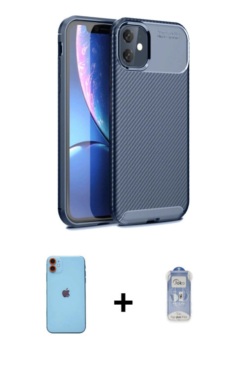 ieg™ iPhone 11 Kılıf Eksen Form Prime - Siyah Joko Magic 5D Cam + Turuncu Neon Fosforlu Kamera Lens