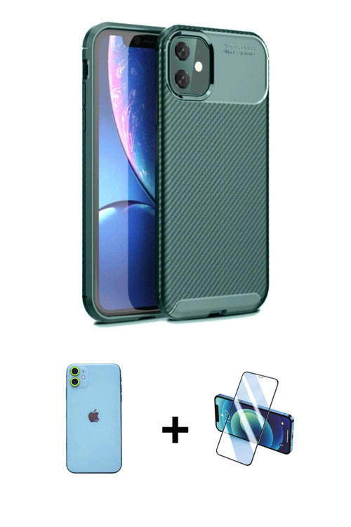 ieg™ iPhone 11 Kılıf Eksen Form Prime - Siyah 3D Antistatik Seramik Nano Ekran Koruyucu + Yeşil Neon