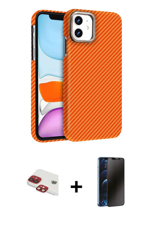 ieg™ iPhone 11 Kılıf Doruk Serisi - Siyah 3D Antistatik Hayalet Cam Ekran Koruyucu + Kırmızı Pers Al