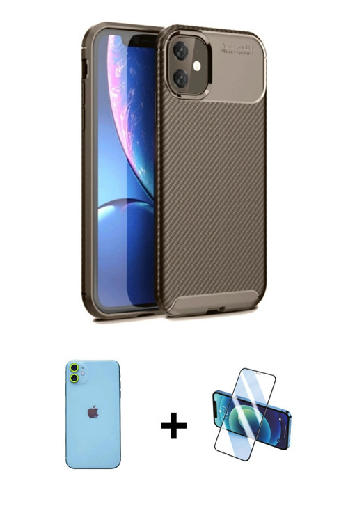 ieg™ iPhone 11 Kılıf Eksen Form Prime - Siyah 3D Antistatik Seramik Nano Ekran Koruyucu + Yeşil Neon