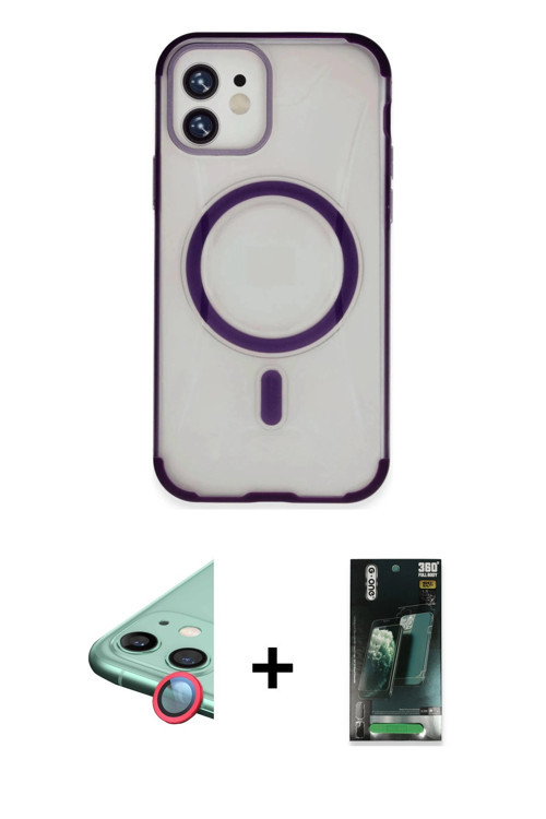 ieg™ iPhone 11 Kılıf Eksen Klasik Koleksiyonu - Siyah 360 Mat Full Body Arka Koruyucu + Kırmızı Raze