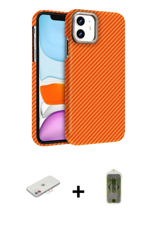 ieg™ iPhone 11 Kılıf Doruk Serisi - Siyah Joko Magic 5D Hayalet Cam + Pembe Renkli Kamera Lens Korum